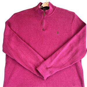 Polo Ralph Lauren Mens XL 1/4 Zip Thick Pullover Sweater Berry Pink 100% Cotton